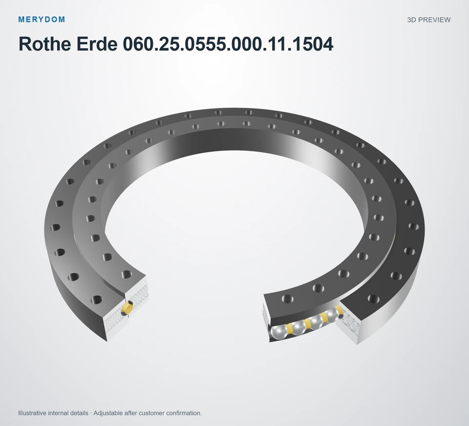 3D model preview of the MERYDOM replacement slewing bearing for Rothe Erde 060.25.0555.000.11.1504.