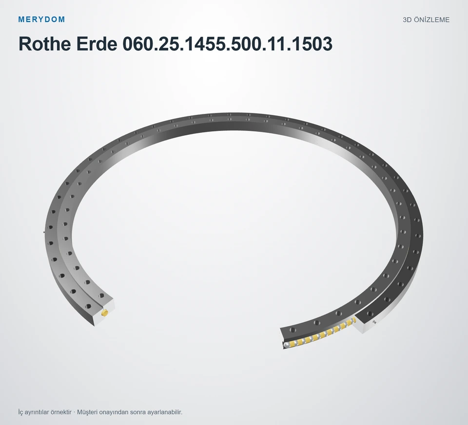 Rothe Erde 060.25.1455.500.11.1503 için MERYDOM muadil döner tabla rulmanının 3D model önizlemesi.