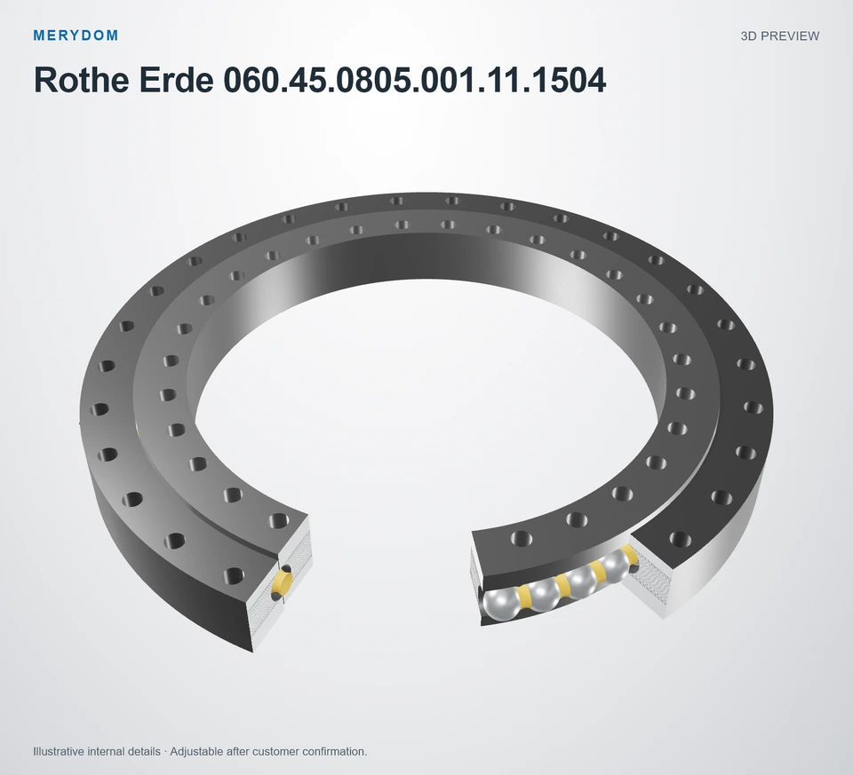 3D model preview of the MERYDOM replacement slewing bearing for Rothe Erde 060.45.0805.001.11.1504.