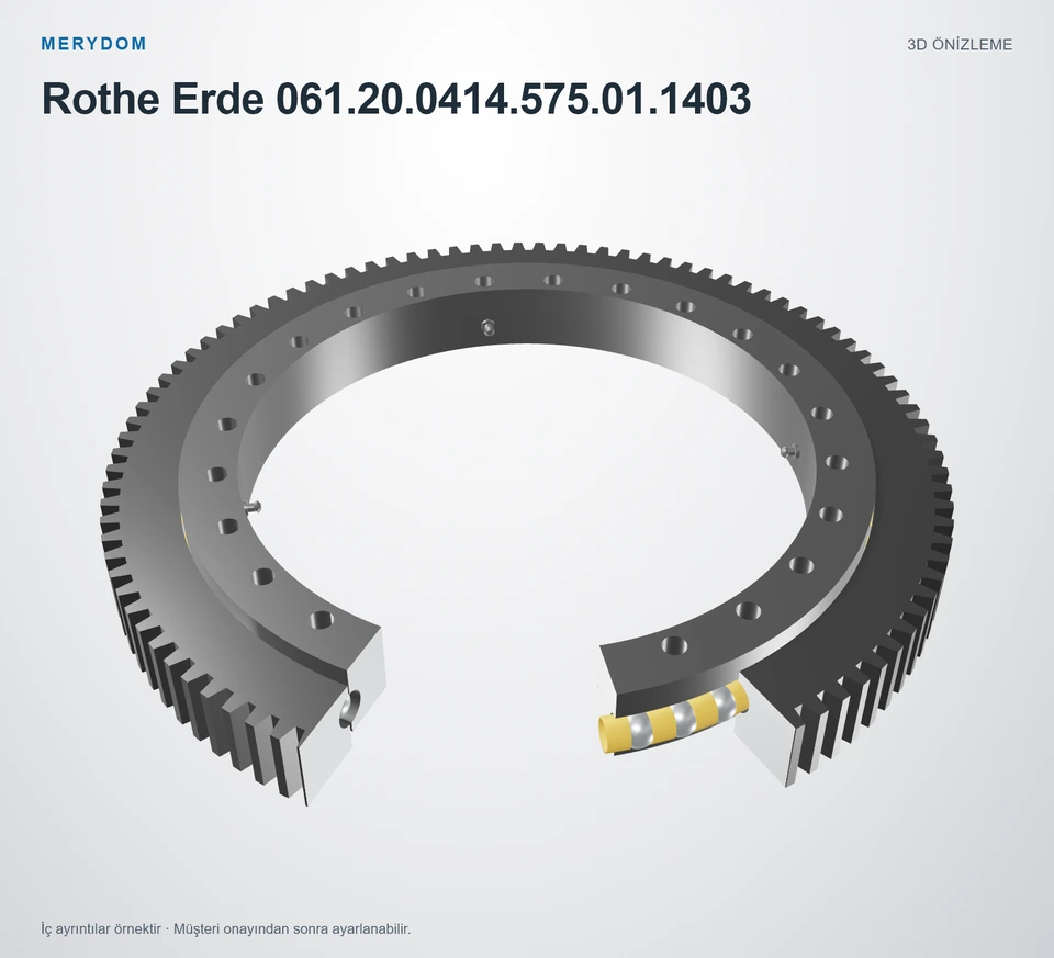 Rothe Erde 061.20.0414.575.01.1403 için MERYDOM muadil döner tabla rulmanının 3D model önizlemesi.