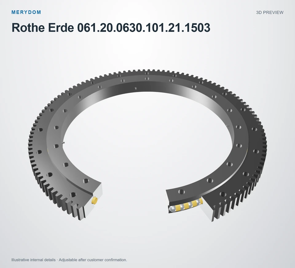 3D model preview of the MERYDOM replacement slewing bearing for Rothe Erde 061.20.0630.101.21.1503.