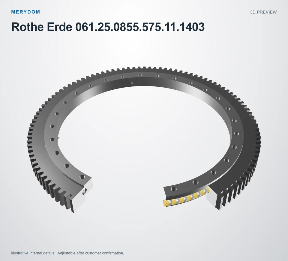 3D model preview of the MERYDOM replacement slewing bearing for Rothe Erde 061.25.0855.575.11.1403.