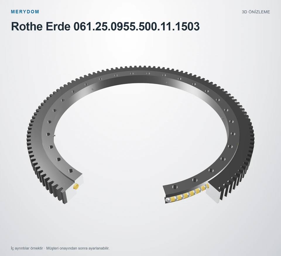 Rothe Erde 061.25.0955.500.11.1503 için MERYDOM muadil döner tabla rulmanının 3D model önizlemesi.