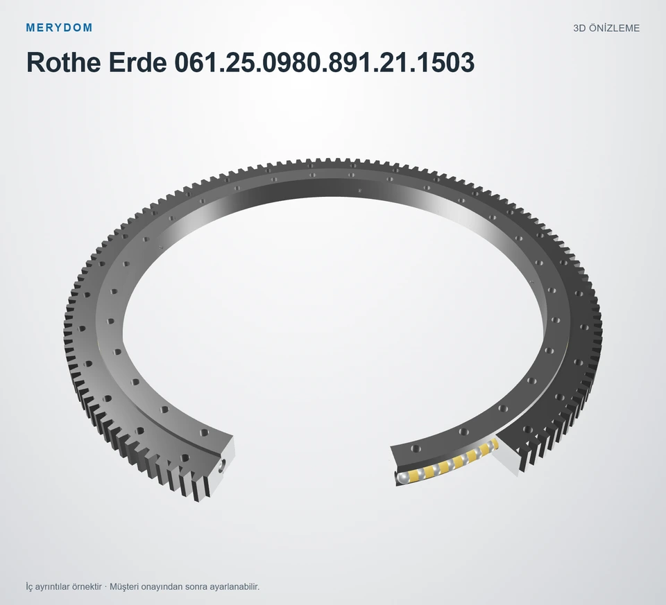 Rothe Erde 061.25.0980.891.21.1503 için MERYDOM muadil döner tabla rulmanının 3D model önizlemesi.