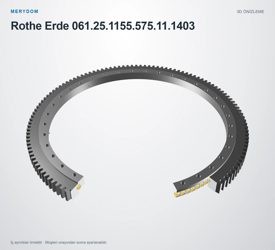 Rothe Erde 061.25.1155.575.11.1403 için MERYDOM muadil döner tabla rulmanının 3D model önizlemesi.