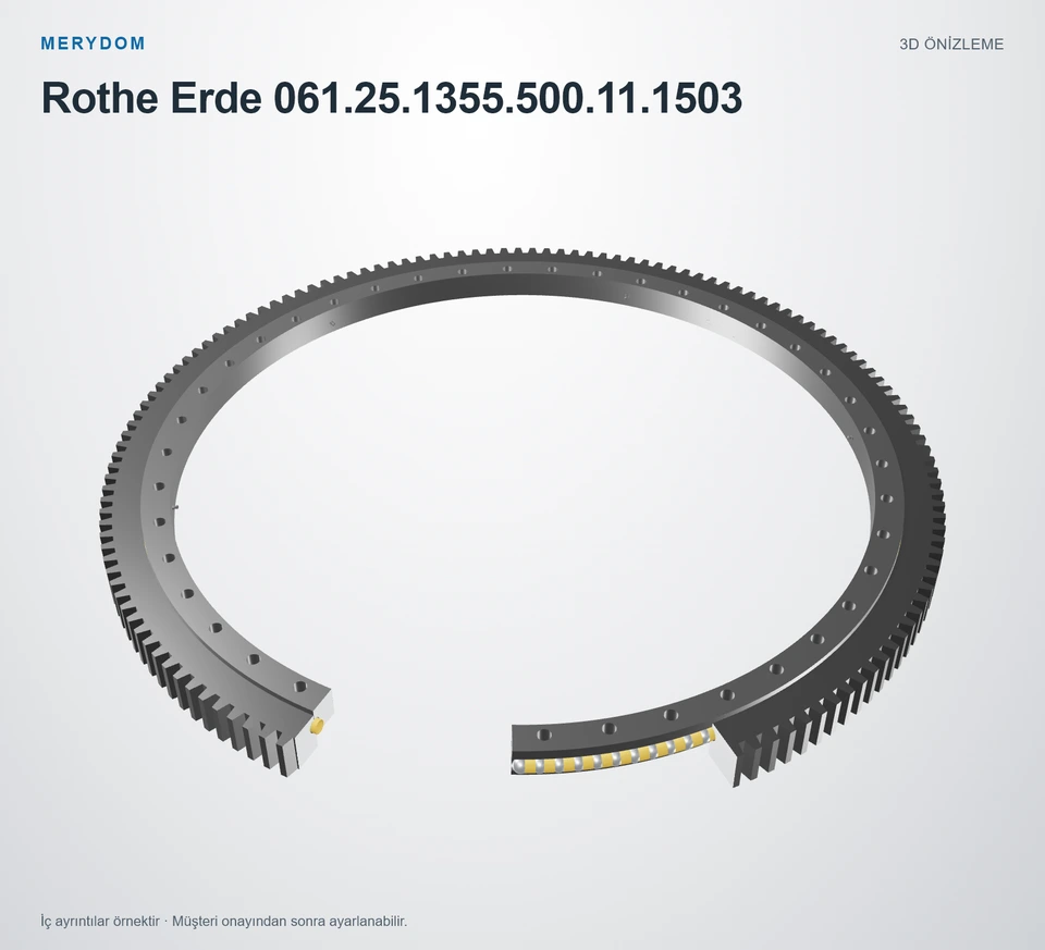 Rothe Erde 061.25.1355.500.11.1503 için MERYDOM muadil döner tabla rulmanının 3D model önizlemesi.