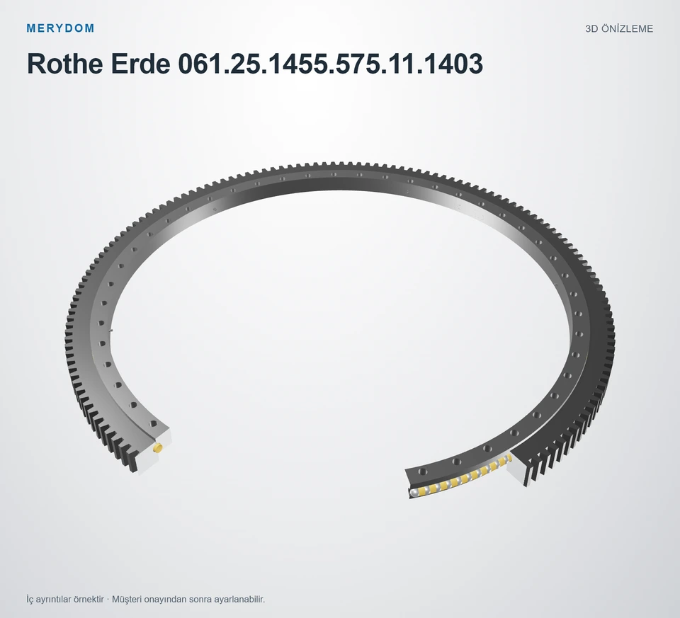 Rothe Erde 061.25.1455.575.11.1403 için MERYDOM muadil döner tabla rulmanının 3D model önizlemesi.