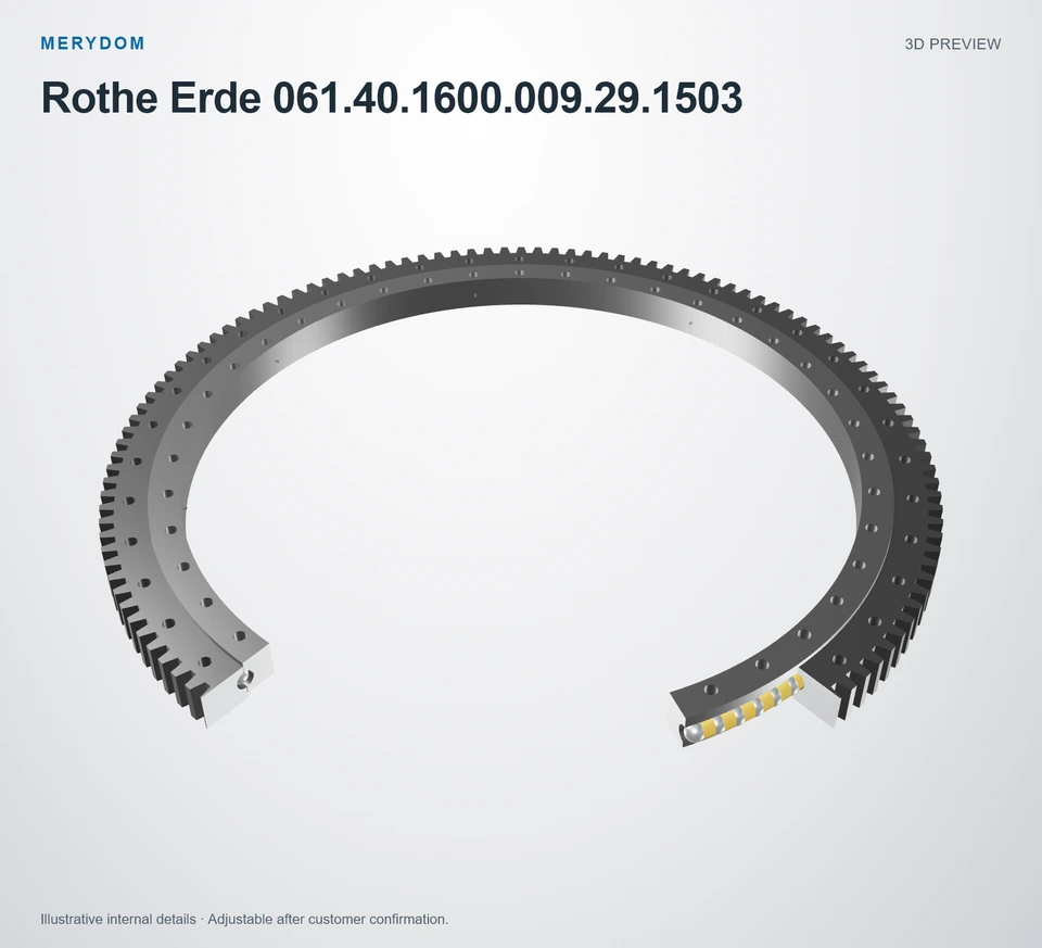 3D model preview of the MERYDOM replacement slewing bearing for Rothe Erde 061.40.1600.009.29.1503.