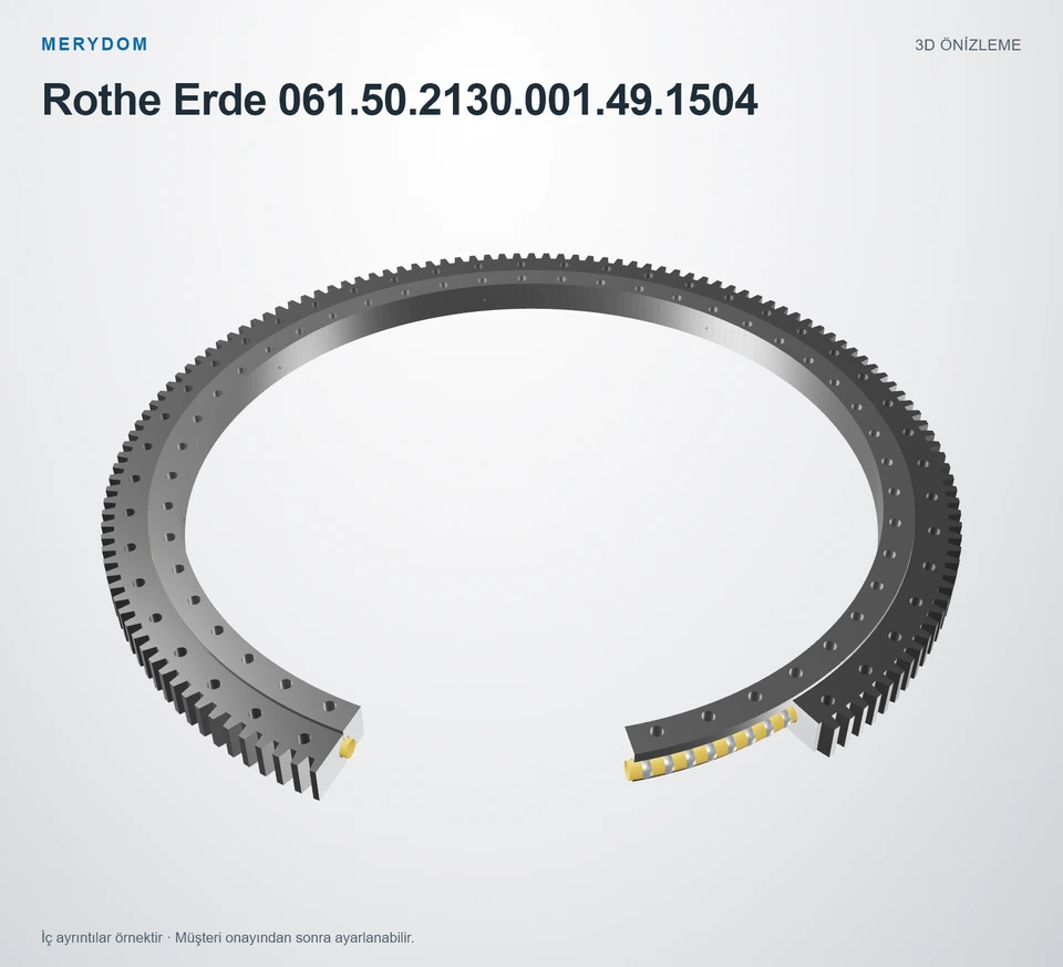 Rothe Erde 061.50.2130.001.49.1504 için MERYDOM muadil döner tabla rulmanının 3D model önizlemesi.