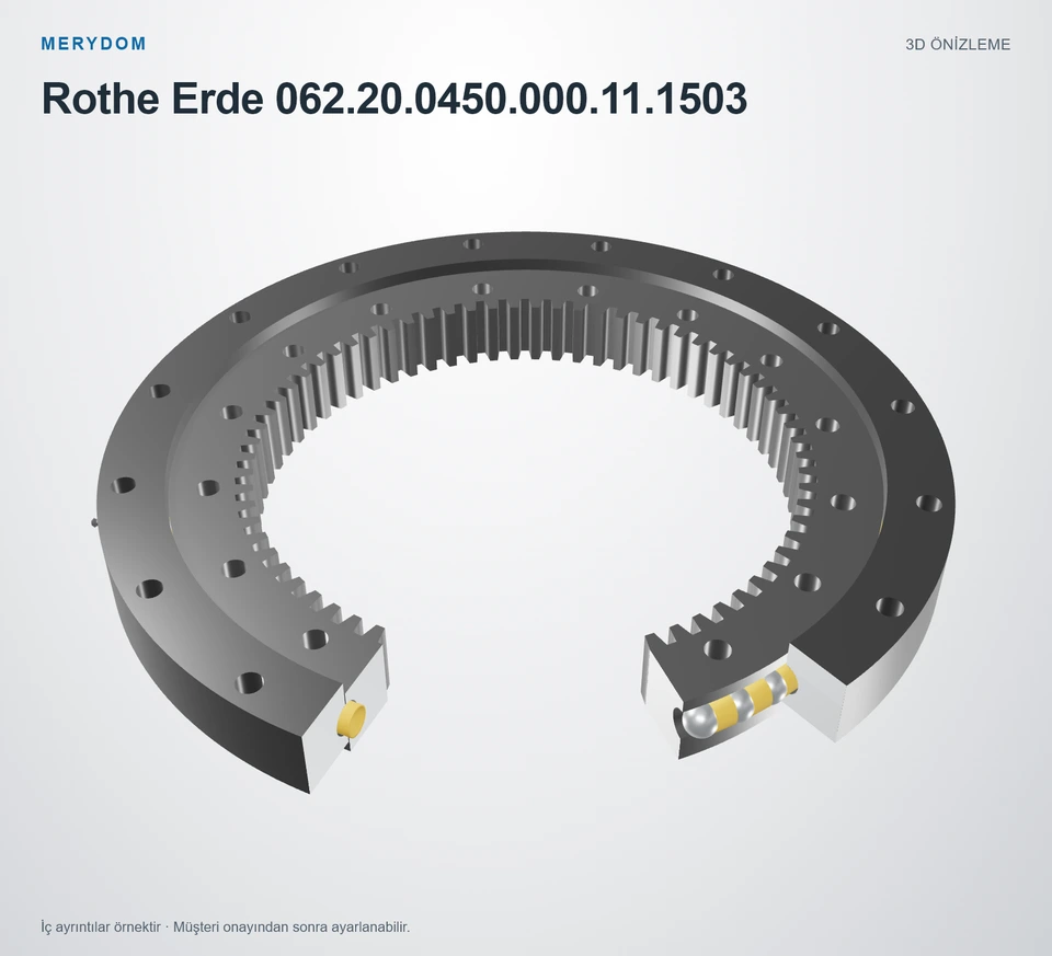 Rothe Erde 062.20.0450.000.11.1503 için MERYDOM muadil döner tabla rulmanının 3D model önizlemesi.