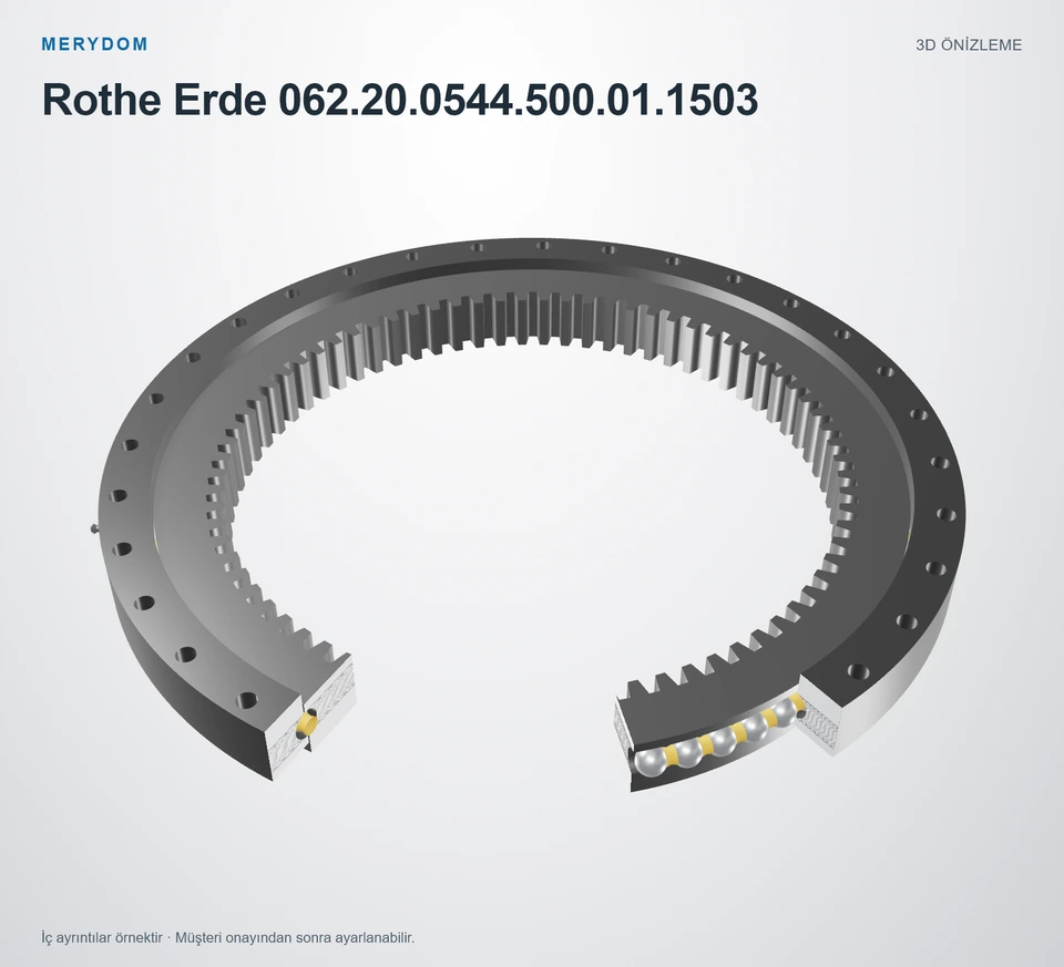 Rothe Erde 062.20.0544.500.01.1503 için MERYDOM muadil döner tabla rulmanının 3D model önizlemesi.