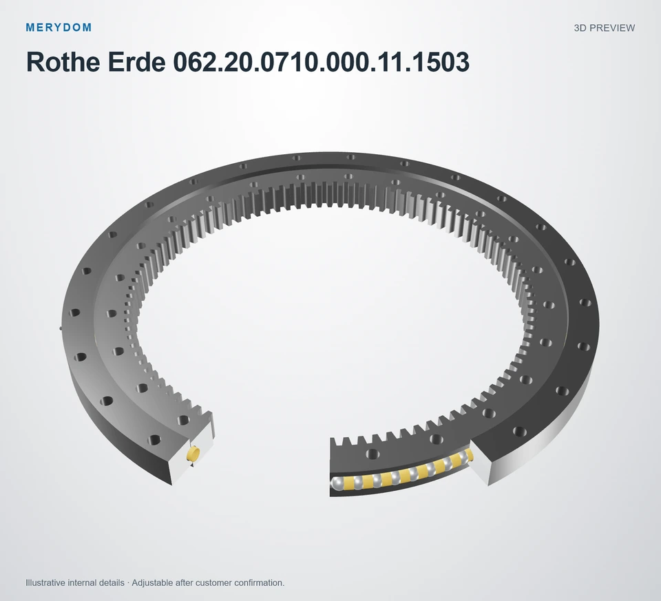 3D model preview of the MERYDOM replacement slewing bearing for Rothe Erde 062.20.0710.000.11.1503.