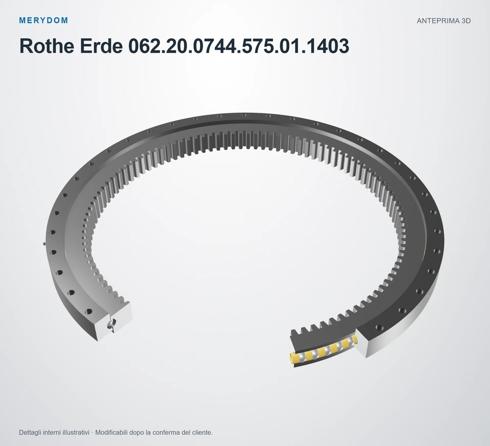 Anteprima del modello 3D del cuscinetto di rotazione sostitutivo MERYDOM per Rothe Erde 062.20.0744.575.01.1403.