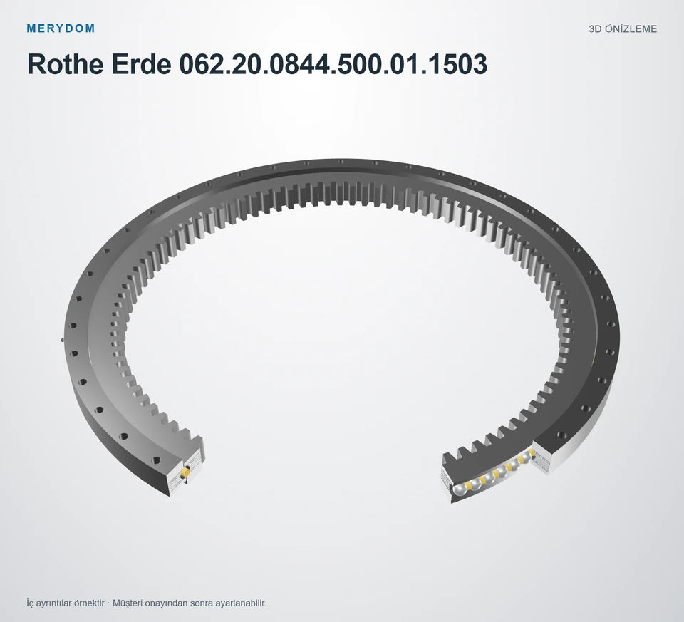 Rothe Erde 062.20.0844.500.01.1503 için MERYDOM muadil döner tabla rulmanının 3D model önizlemesi.