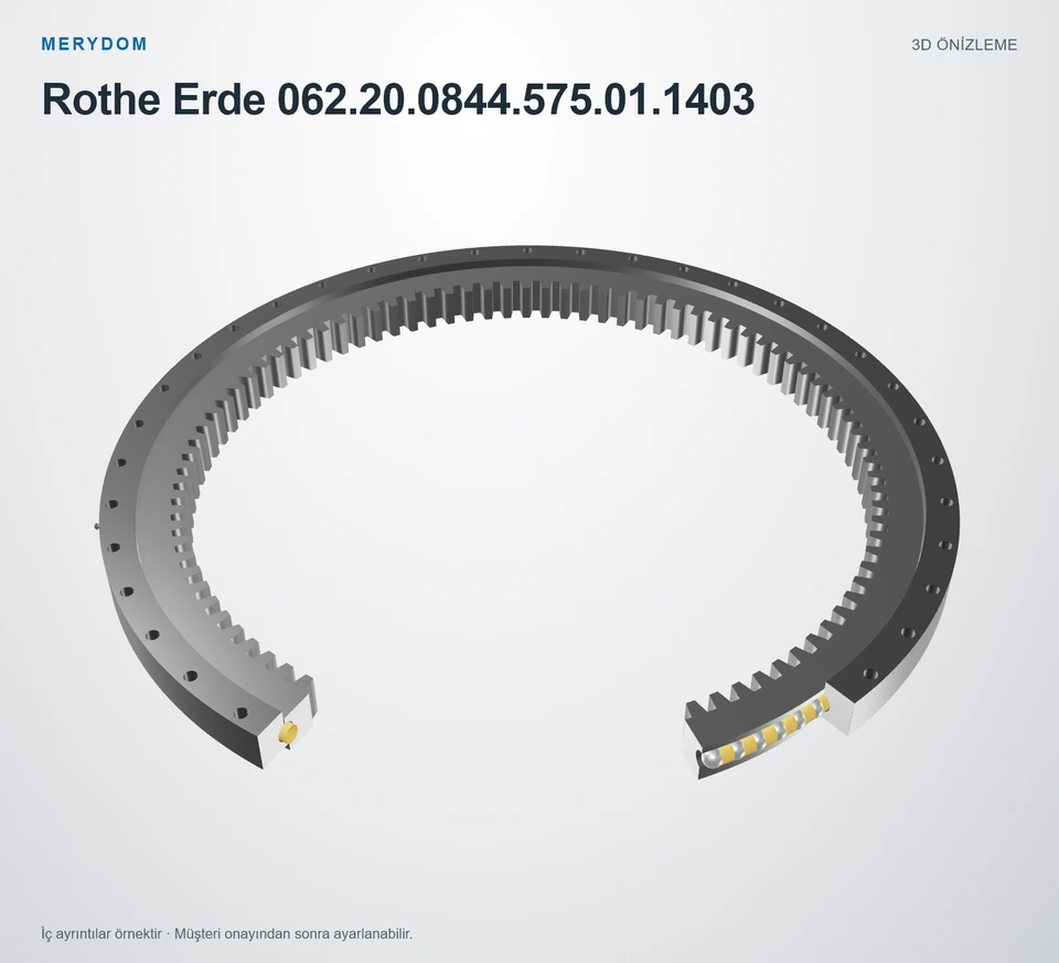 Rothe Erde 062.20.0844.575.01.1403 için MERYDOM muadil döner tabla rulmanının 3D model önizlemesi.