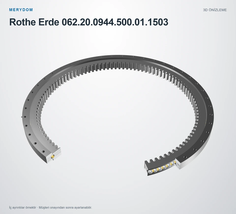 Rothe Erde 062.20.0944.500.01.1503 için MERYDOM muadil döner tabla rulmanının 3D model önizlemesi.