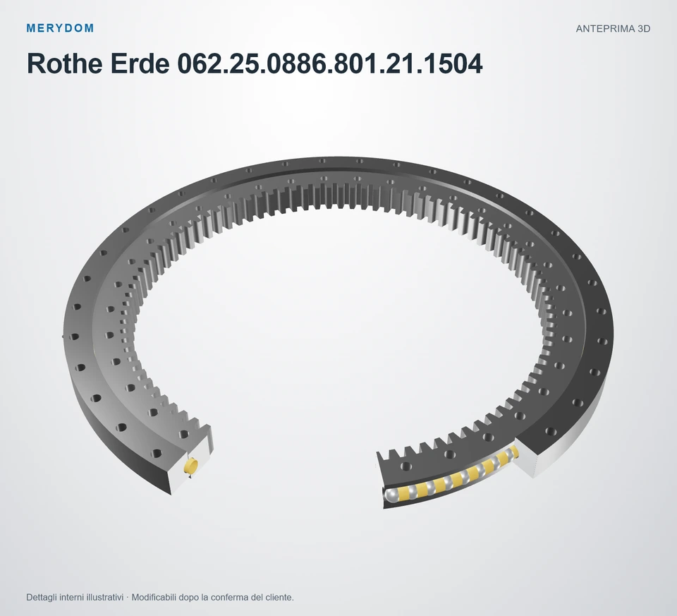 Anteprima del modello 3D del cuscinetto di rotazione sostitutivo MERYDOM per Rothe Erde 062.25.0886.801.21.1504.