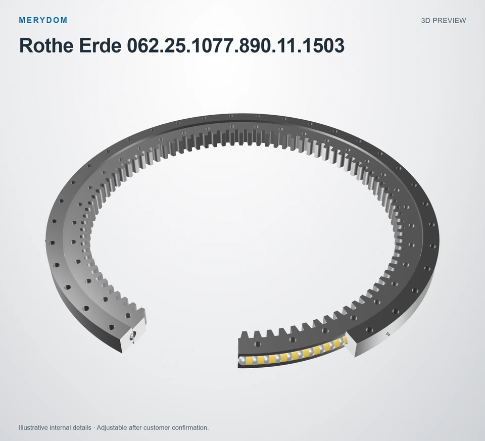 3D model preview of the MERYDOM replacement slewing bearing for Rothe Erde 062.25.1077.890.11.1503.
