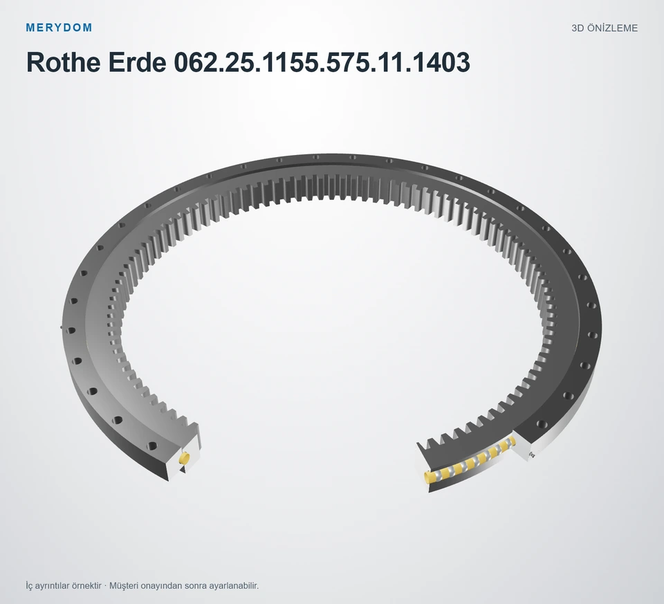 Rothe Erde 062.25.1155.575.11.1403 için MERYDOM muadil döner tabla rulmanının 3D model önizlemesi.