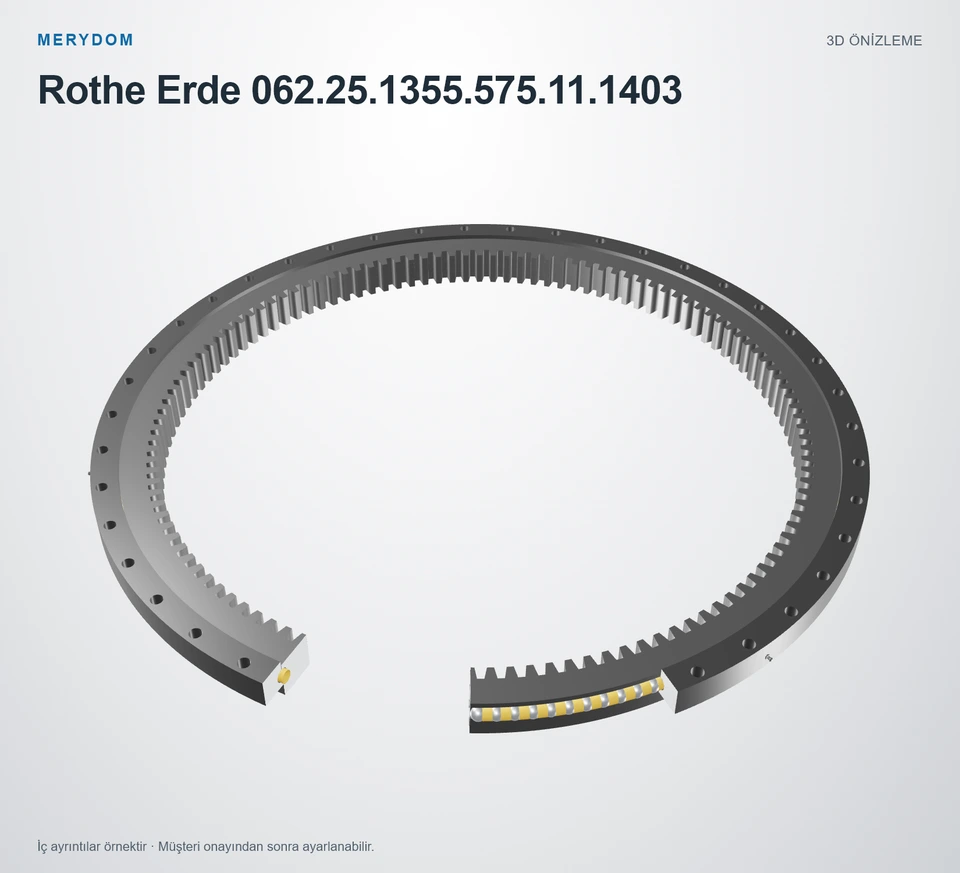 Rothe Erde 062.25.1355.575.11.1403 için MERYDOM muadil döner tabla rulmanının 3D model önizlemesi.