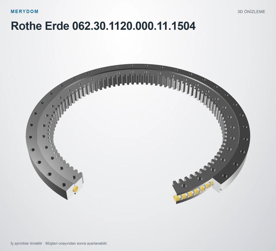 Rothe Erde 062.30.1120.000.11.1504 için MERYDOM muadil döner tabla rulmanının 3D model önizlemesi.