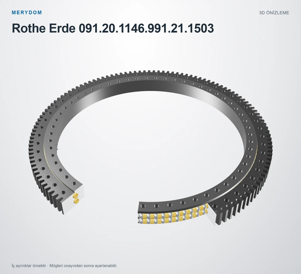 Rothe Erde 091.20.1146.991.21.1503 için MERYDOM muadil döner tabla rulmanının 3D model önizlemesi.