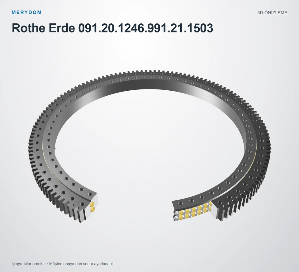 Rothe Erde 091.20.1246.991.21.1503 için MERYDOM muadil döner tabla rulmanının 3D model önizlemesi.