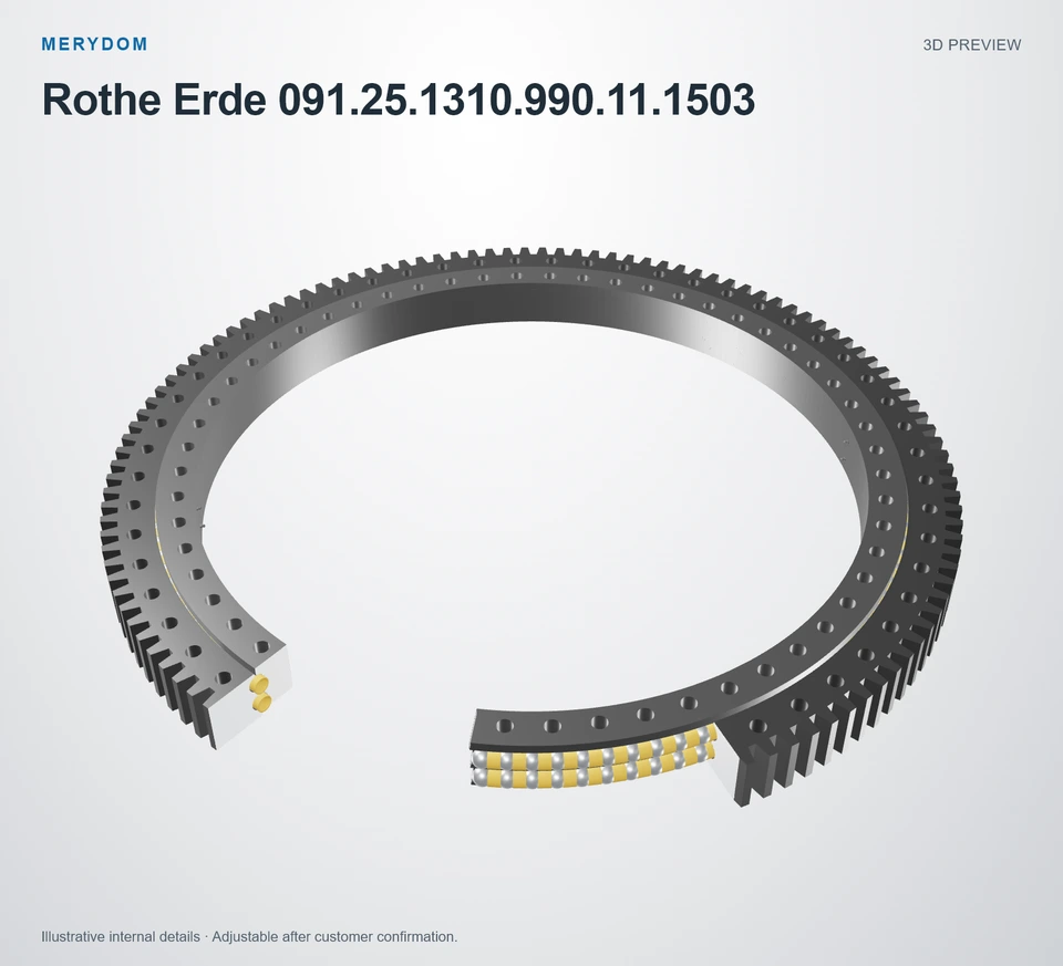 3D model preview of the MERYDOM replacement slewing bearing for Rothe Erde 091.25.1310.990.11.1503.