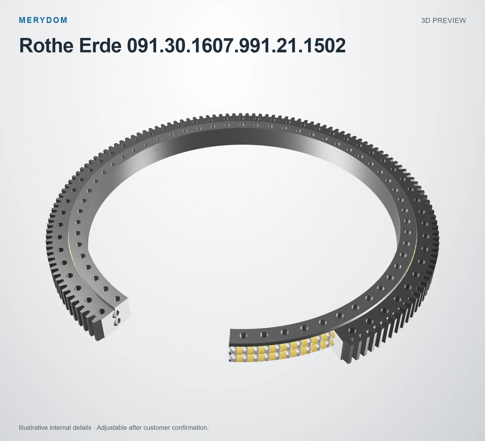 3D model preview of the MERYDOM replacement slewing bearing for Rothe Erde 091.30.1607.991.21.1502.