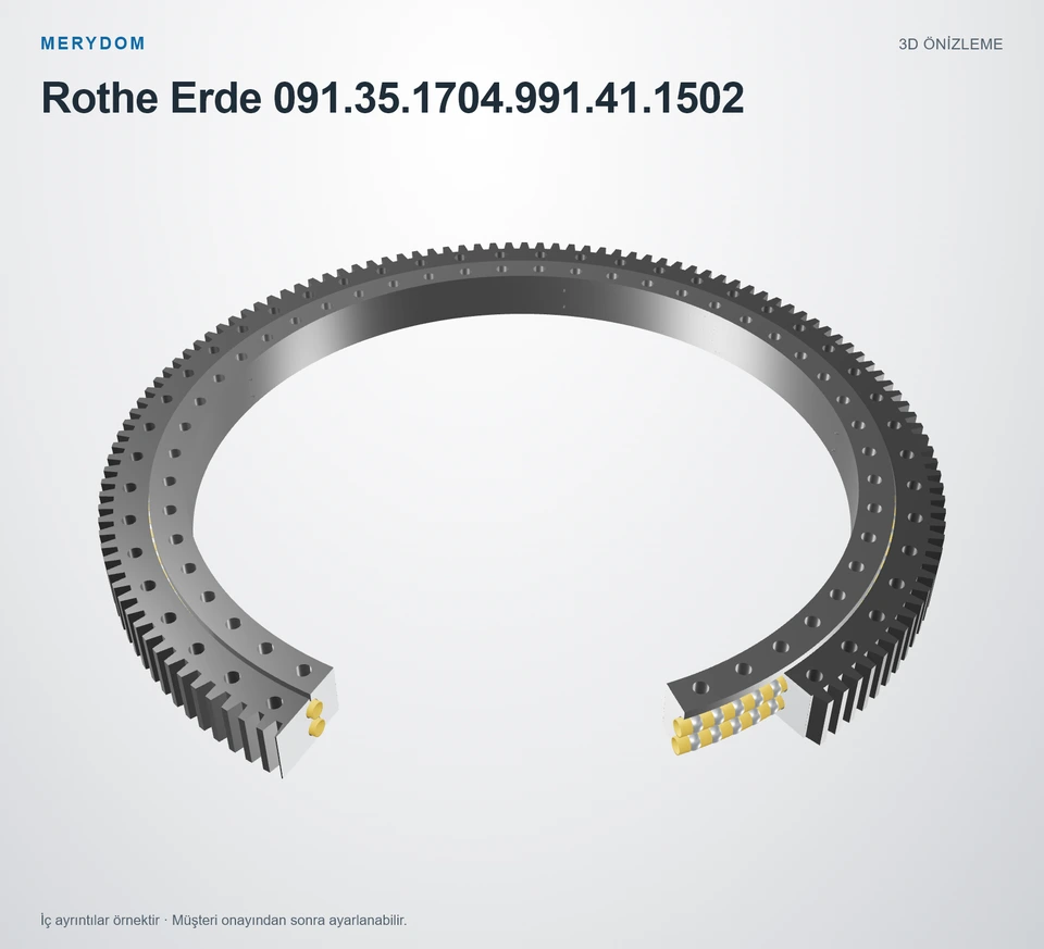 Rothe Erde 091.35.1704.991.41.1502 için MERYDOM muadil döner tabla rulmanının 3D model önizlemesi.