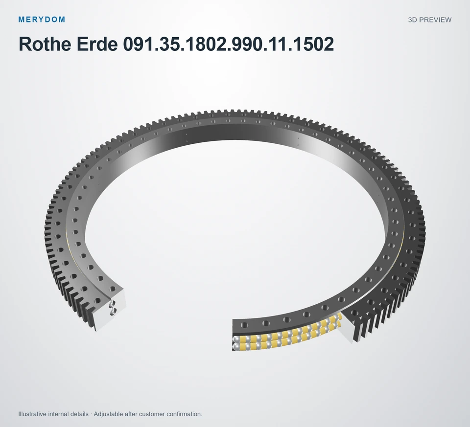 3D model preview of the MERYDOM replacement slewing bearing for Rothe Erde 091.35.1802.990.11.1502.