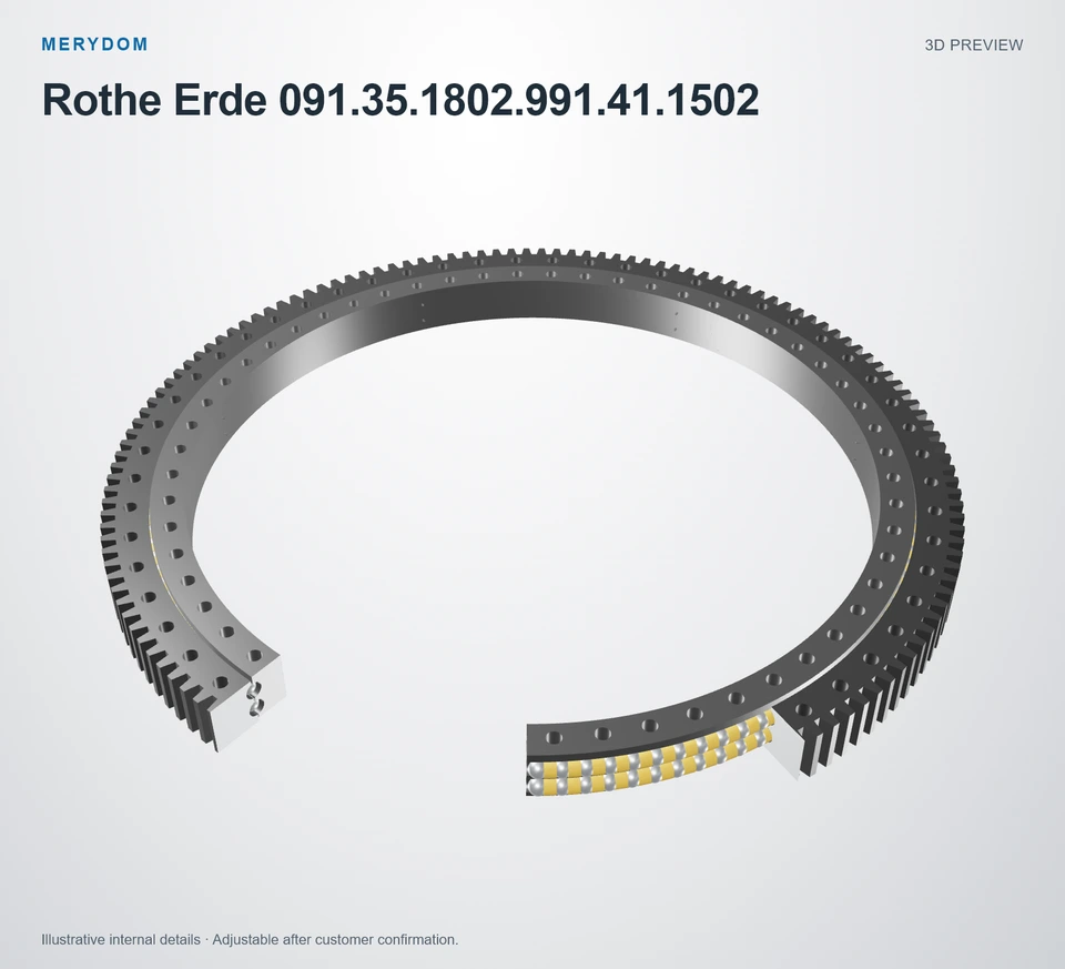 3D model preview of the MERYDOM replacement slewing bearing for Rothe Erde 091.35.1802.991.41.1502.