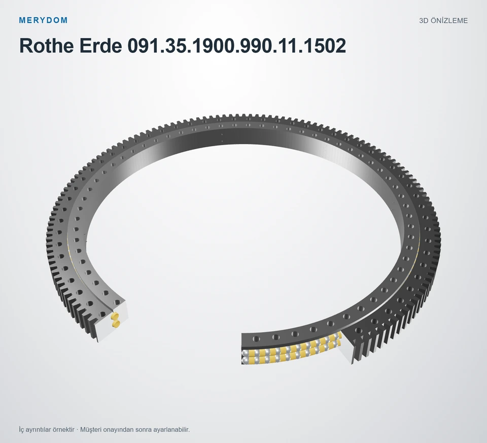 Rothe Erde 091.35.1900.990.11.1502 için MERYDOM muadil döner tabla rulmanının 3D model önizlemesi.