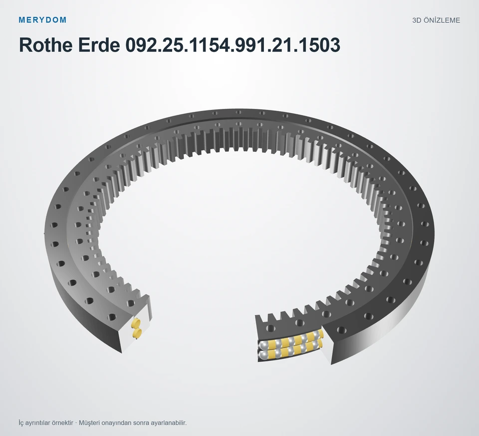 Rothe Erde 092.25.1154.991.21.1503 için MERYDOM muadil döner tabla rulmanının 3D model önizlemesi.