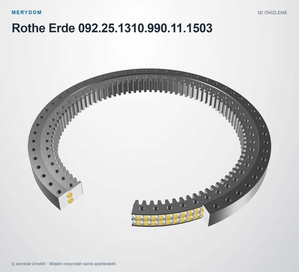 Rothe Erde 092.25.1310.990.11.1503 için MERYDOM muadil döner tabla rulmanının 3D model önizlemesi.