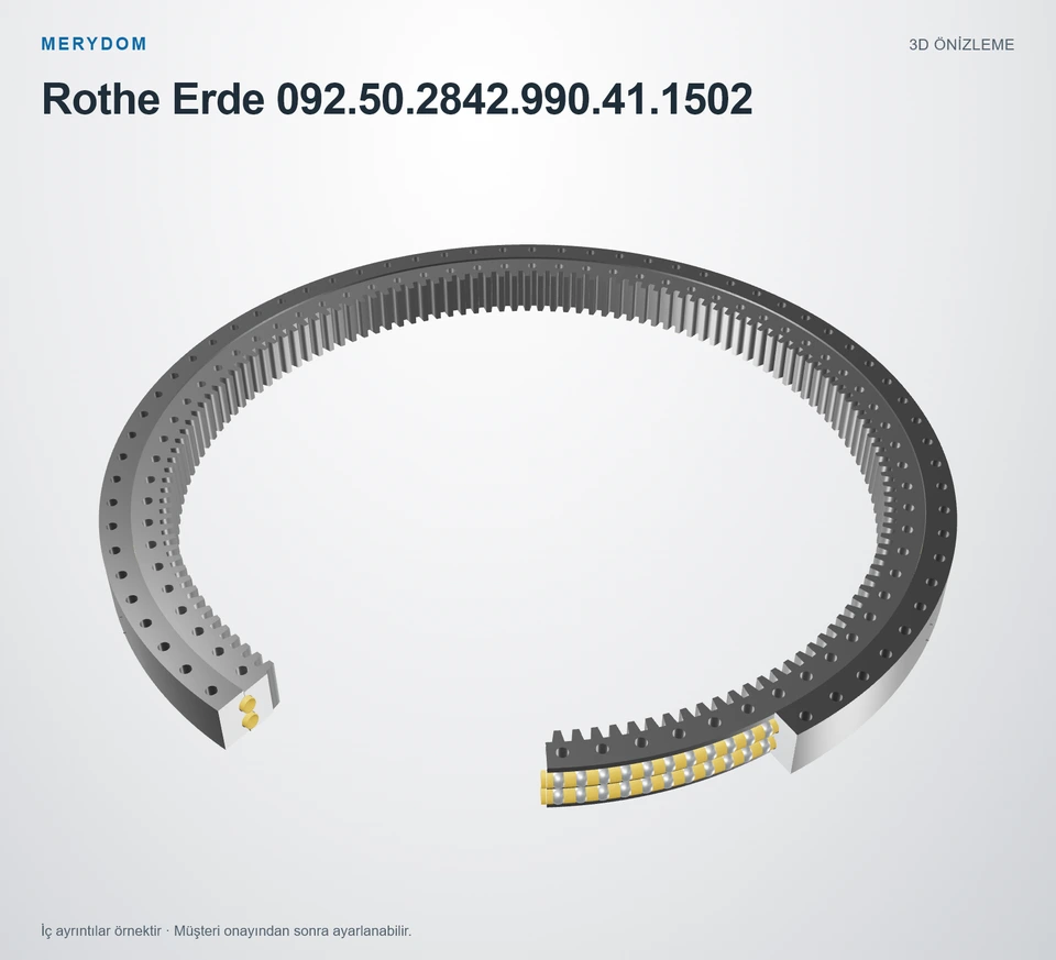 Rothe Erde 092.50.2842.990.41.1502 için MERYDOM muadil döner tabla rulmanının 3D model önizlemesi.