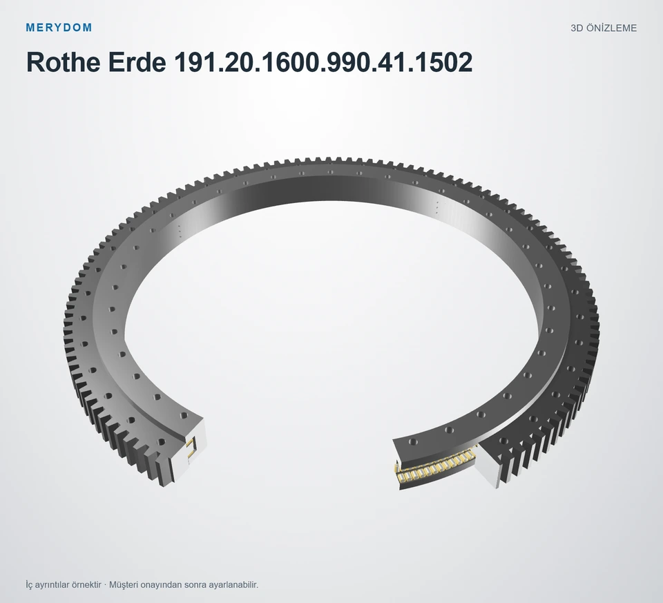 Rothe Erde 191.20.1600.990.41.1502 için MERYDOM muadil döner tabla rulmanının 3D model önizlemesi.