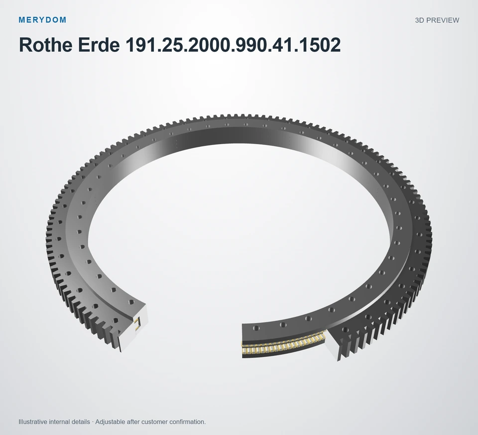 3D model preview of the MERYDOM replacement slewing bearing for Rothe Erde 191.25.2000.990.41.1502.