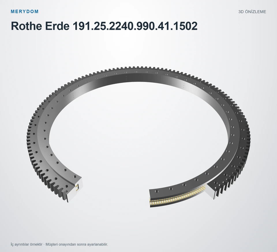 Rothe Erde 191.25.2240.990.41.1502 için MERYDOM muadil döner tabla rulmanının 3D model önizlemesi.