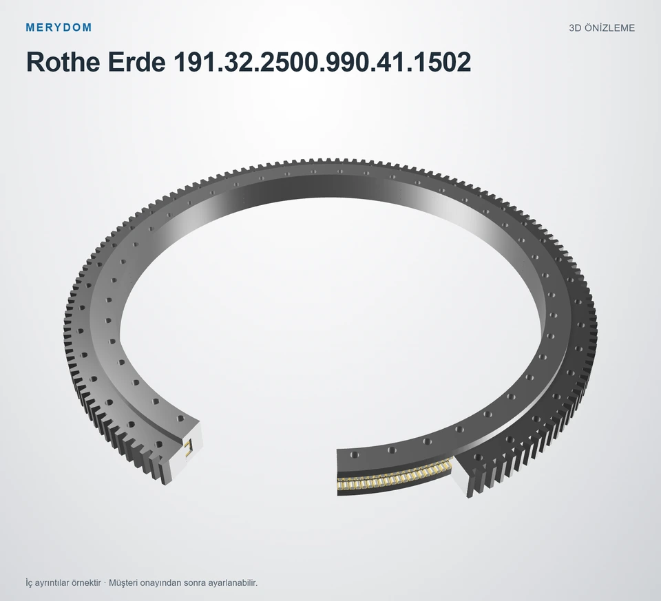 Rothe Erde 191.32.2500.990.41.1502 için MERYDOM muadil döner tabla rulmanının 3D model önizlemesi.