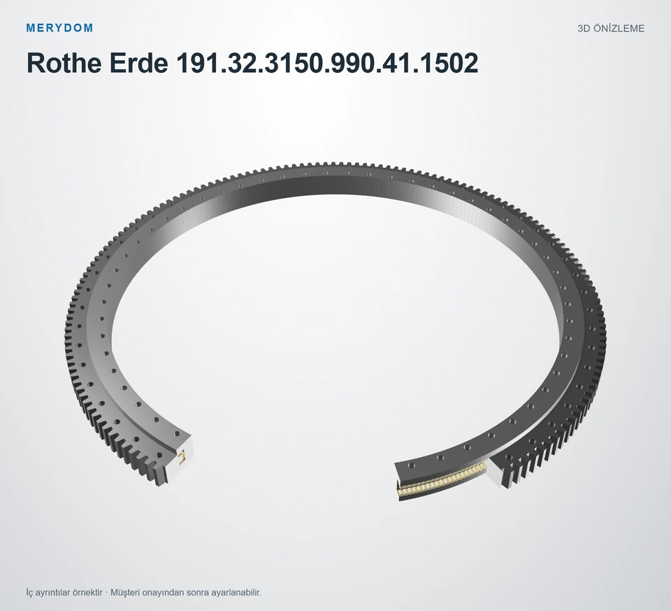 Rothe Erde 191.32.3150.990.41.1502 için MERYDOM muadil döner tabla rulmanının 3D model önizlemesi.