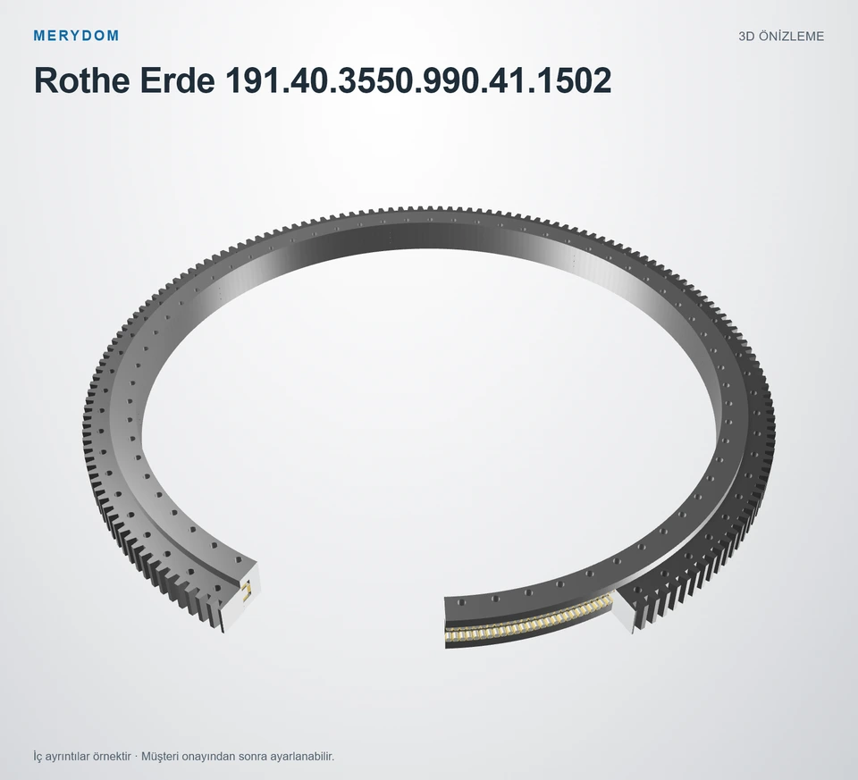 Rothe Erde 191.40.3550.990.41.1502 için MERYDOM muadil döner tabla rulmanının 3D model önizlemesi.
