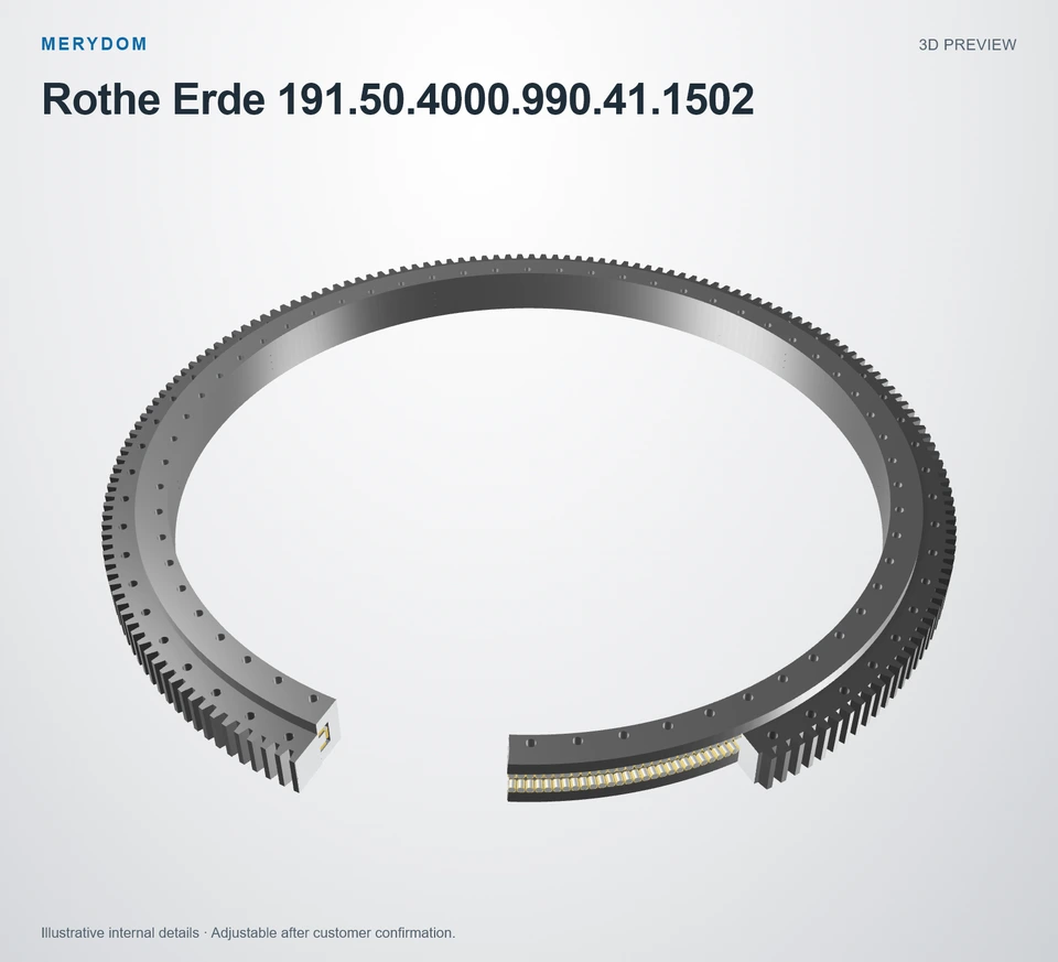 3D model preview of the MERYDOM replacement slewing bearing for Rothe Erde 191.50.4000.990.41.1502.