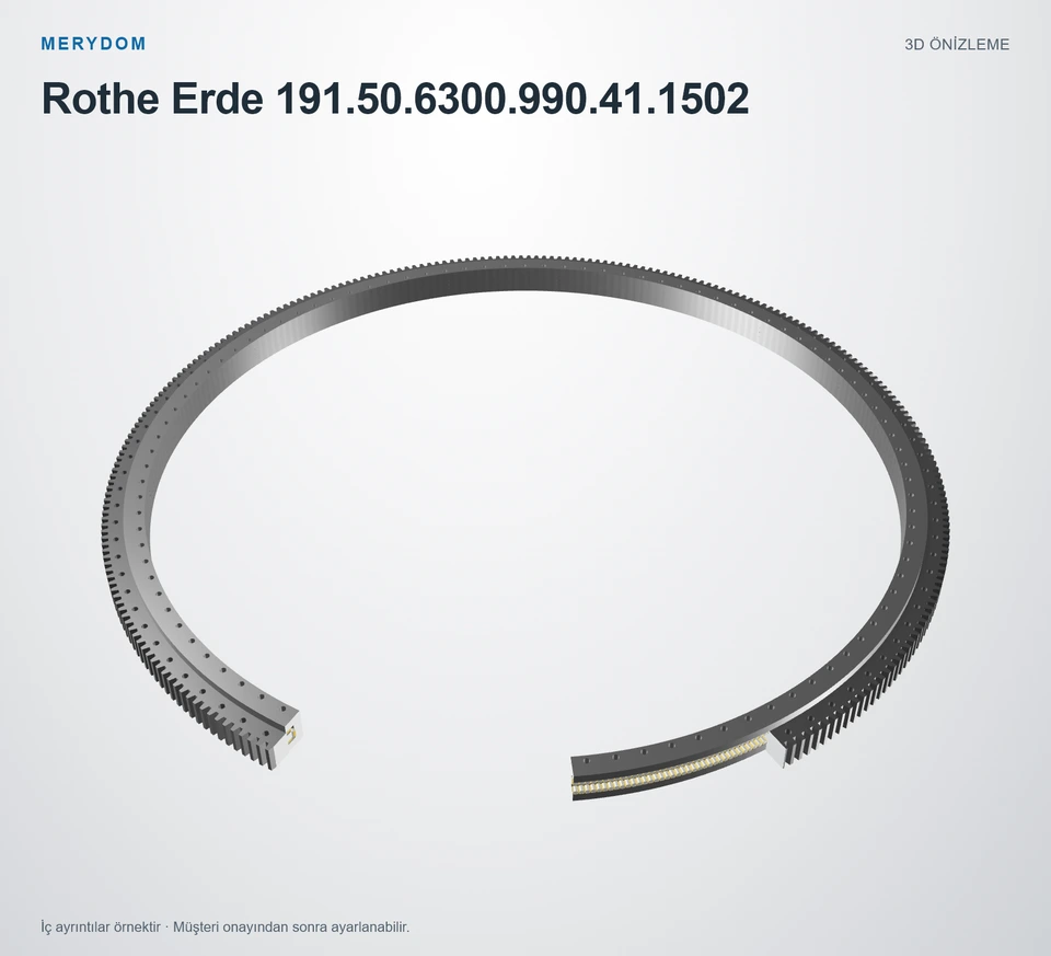 Rothe Erde 191.50.6300.990.41.1502 için MERYDOM muadil döner tabla rulmanının 3D model önizlemesi.