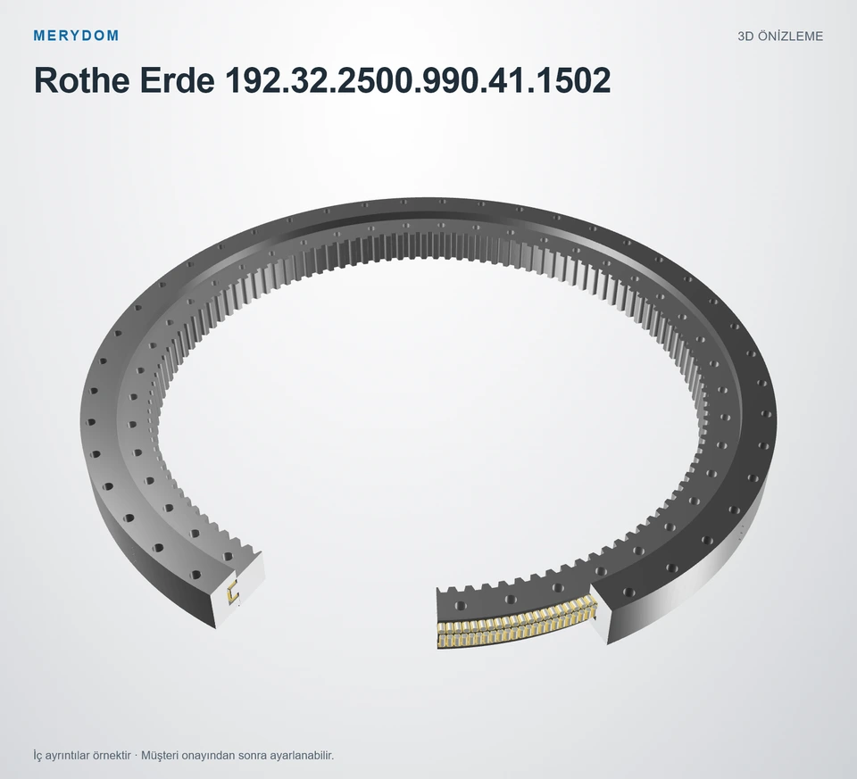 Rothe Erde 192.32.2500.990.41.1502 için MERYDOM muadil döner tabla rulmanının 3D model önizlemesi.