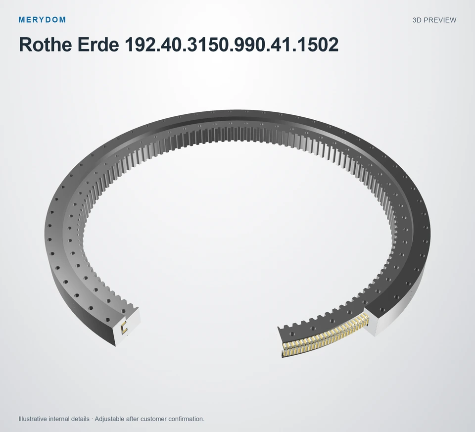 3D model preview of the MERYDOM replacement slewing bearing for Rothe Erde 192.40.3150.990.41.1502.