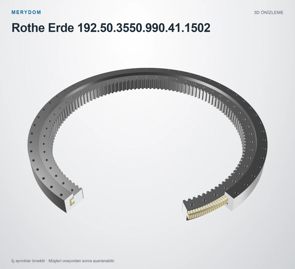 Rothe Erde 192.50.3550.990.41.1502 için MERYDOM muadil döner tabla rulmanının 3D model önizlemesi.