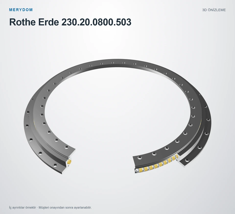 Rothe Erde 230.20.0800.503 için MERYDOM muadil döner tabla rulmanının 3D model önizlemesi.