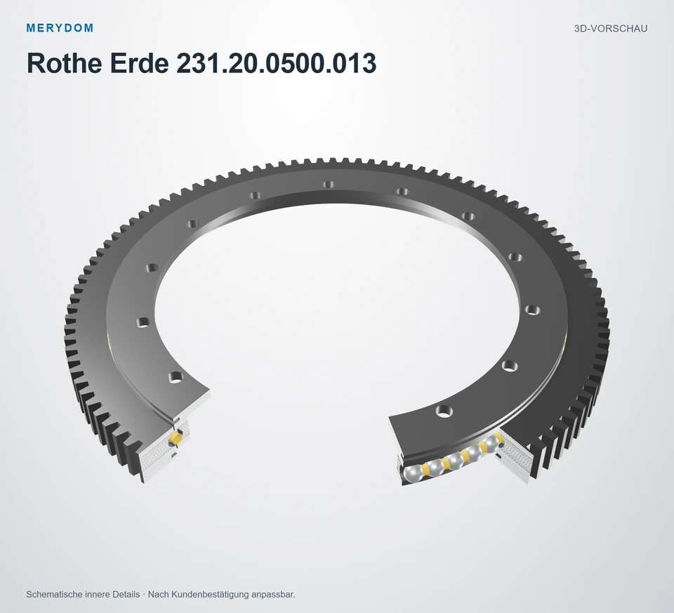 Vorschau des 3D-Modells des MERYDOM-Ersatzdrehkranzes für Rothe Erde 231.20.0500.013.