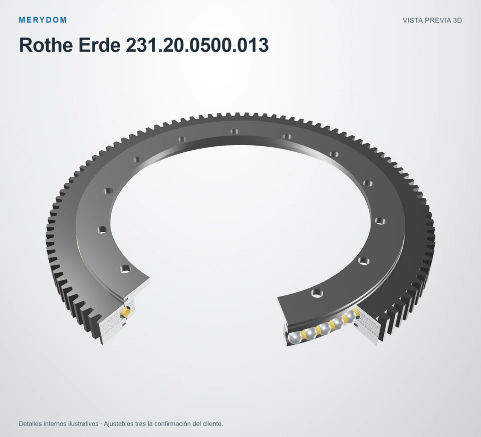 Vista previa del modelo 3D de la corona de giro de sustitución MERYDOM para Rothe Erde 231.20.0500.013.